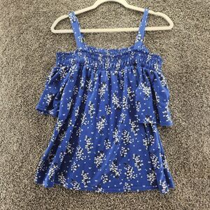 melloday Medium blue floral short sleeve blouse